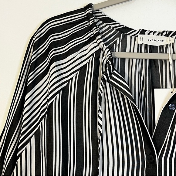 Everlane The Gathered Shirt Striped Black White Long Sleeve Blouse Size XXL NWT - Picture 4 of 8
